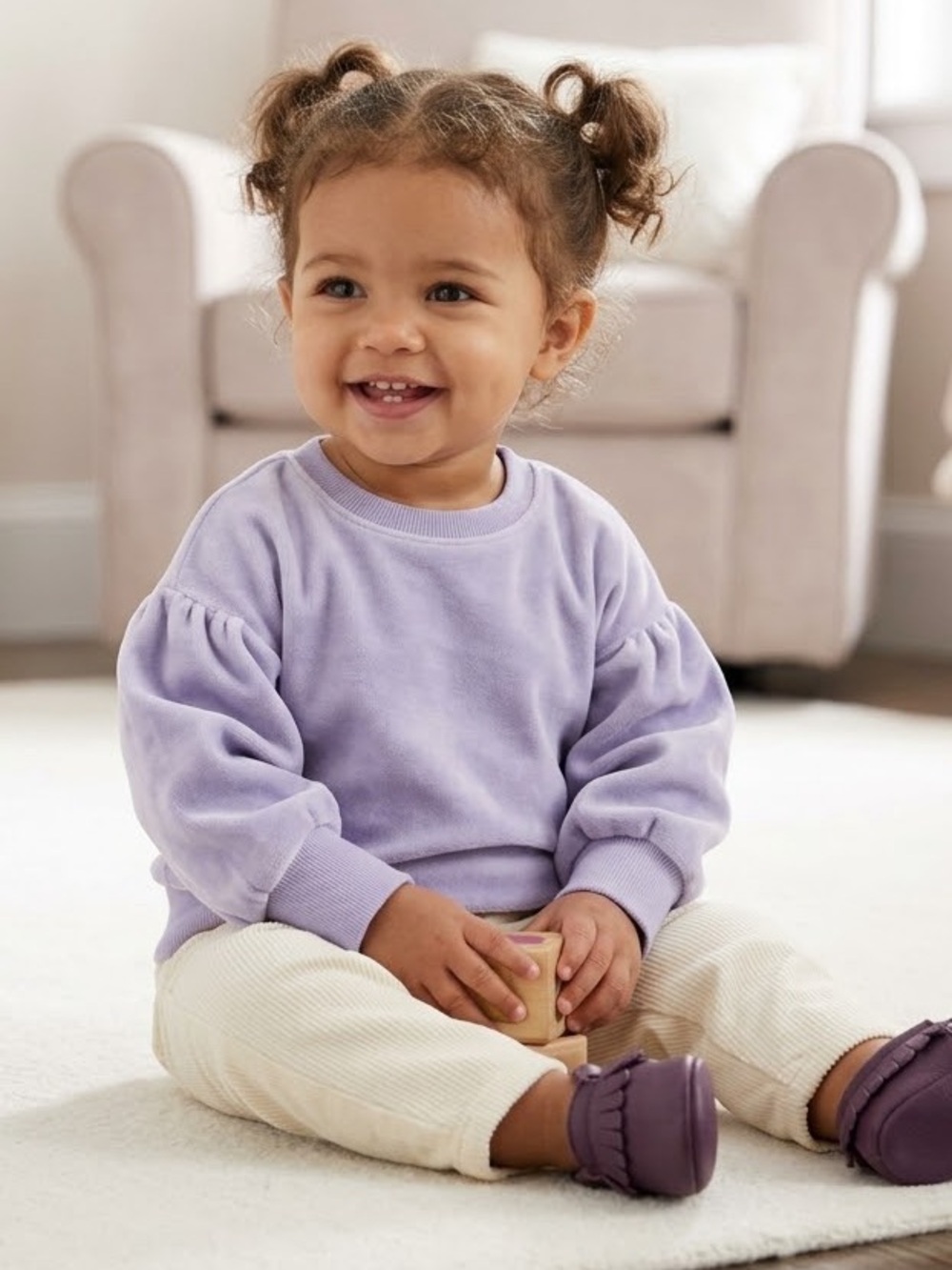Janie and Jack • Lavender Velour Cropper Sweatshirt Puff Sleeves (12-18month)